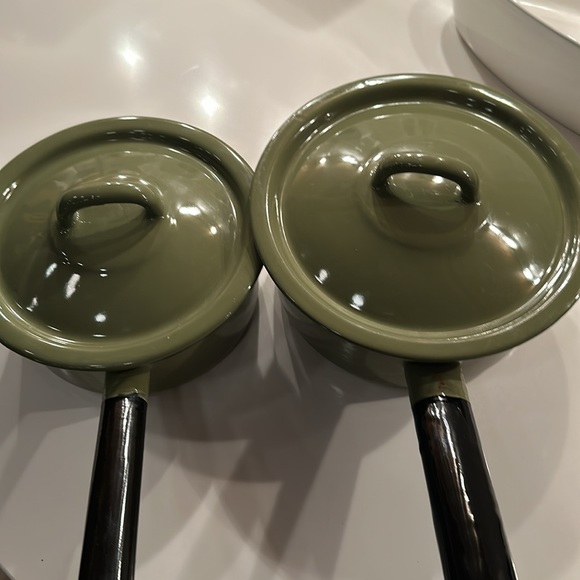 Retro - Vintage Universal green enamel sauce pans with lids - Midcentury - Picture 2 of 16